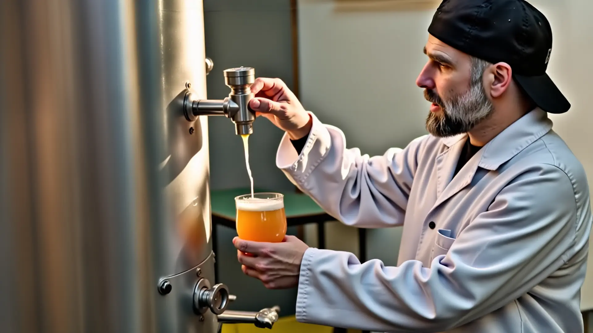 DrHans carefully drew a sample, already naturally carbonated thanks to the pressure fermentation