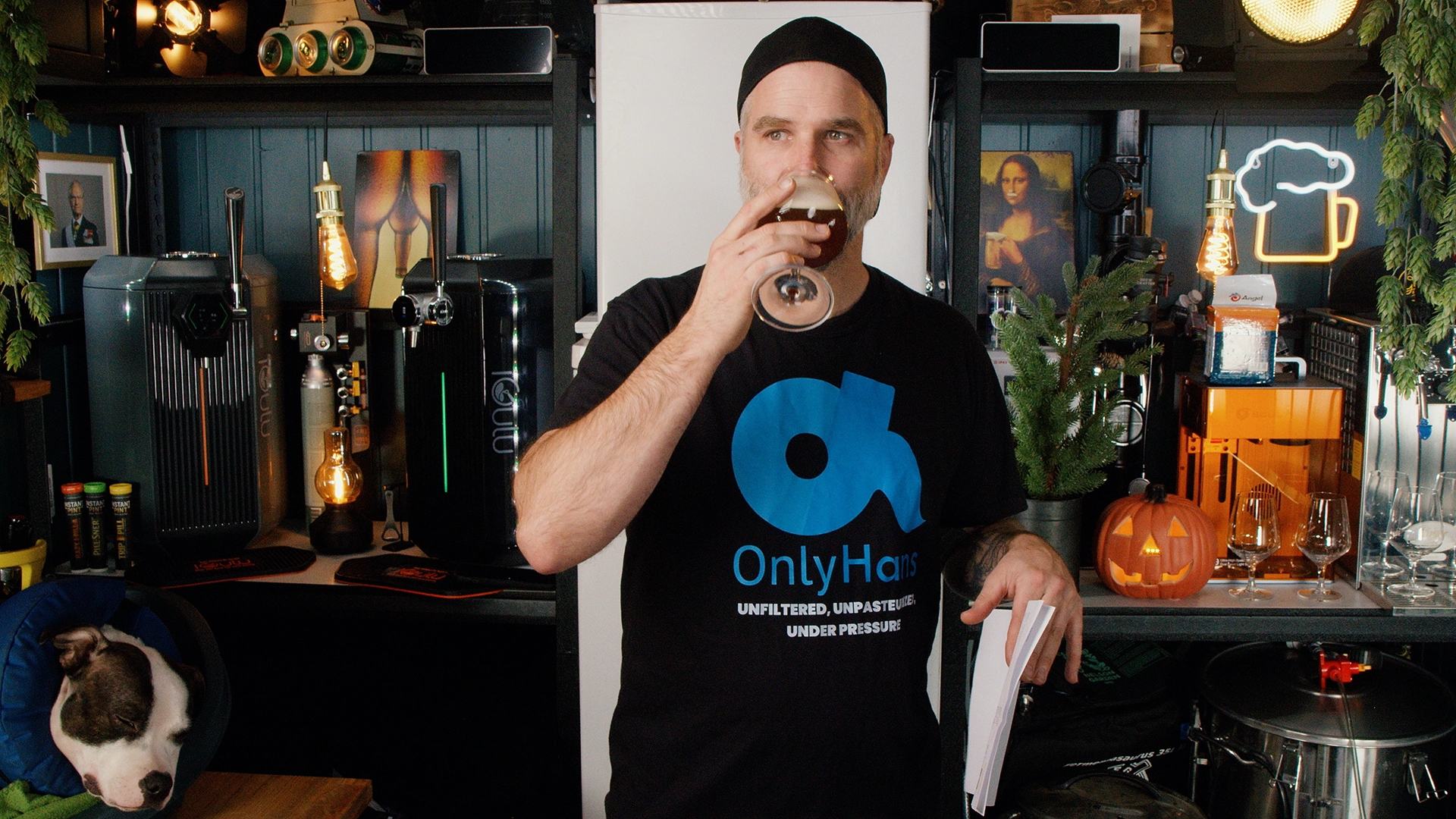 Drhans drinking beer