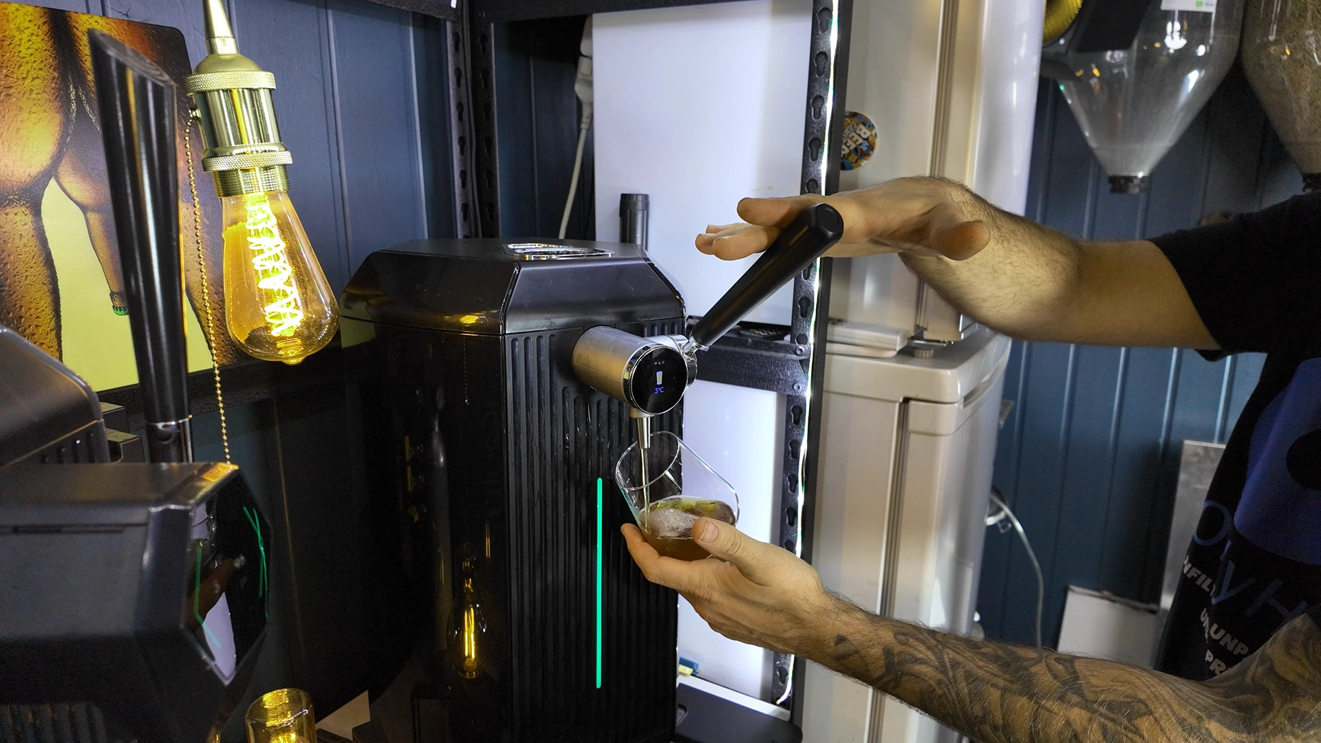 Pouring the Caramünich Type 1 beer from the tap