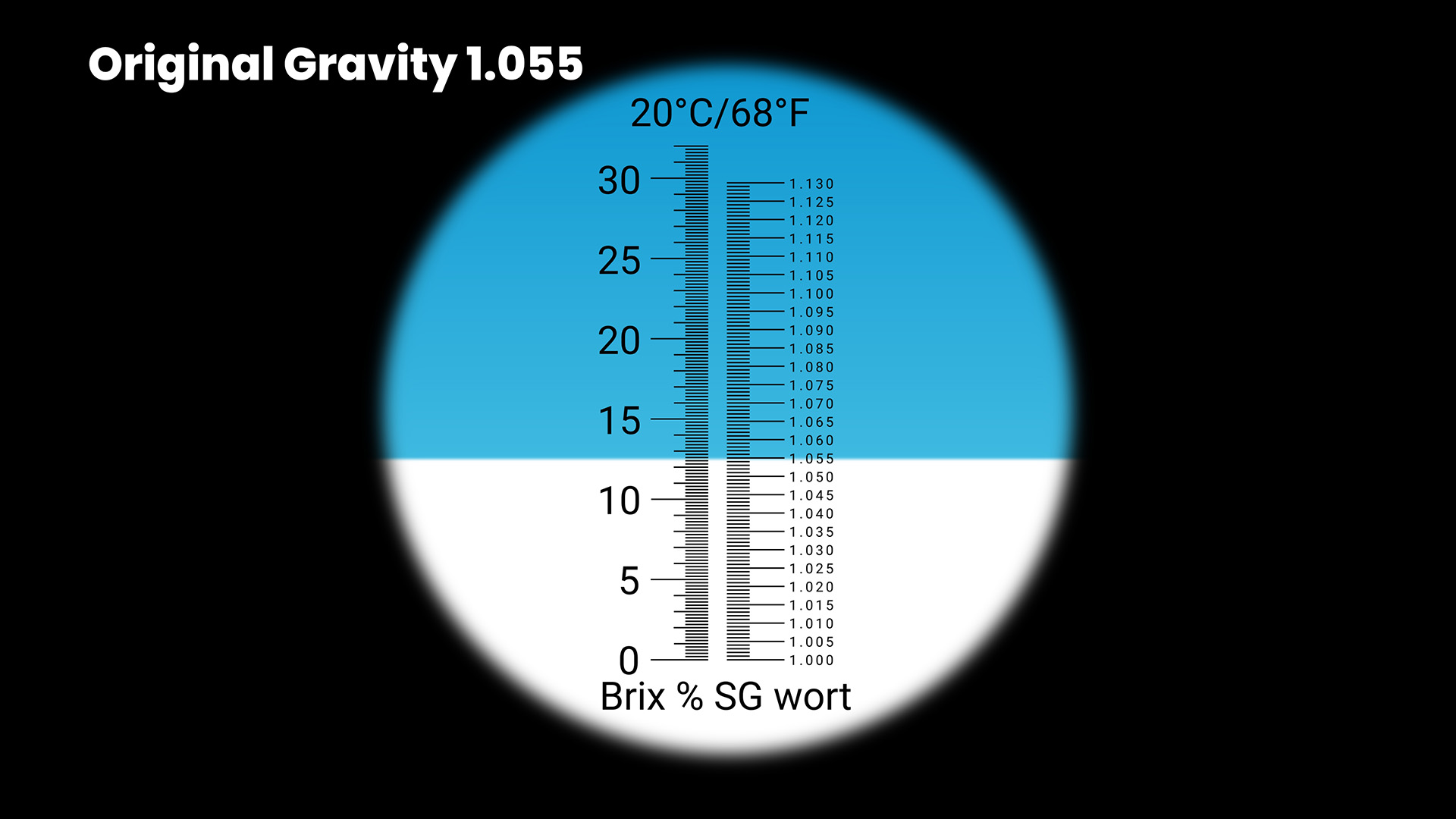 Refractometer reading showing original gravity 1.055 for hard cider